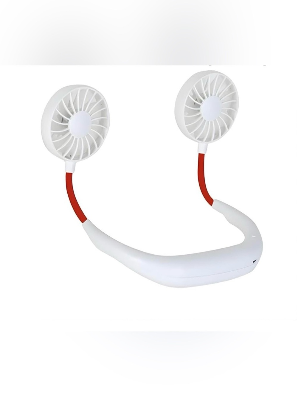 White & Red Hands-Free Neck Fan Headphones-Style Portable Cooling